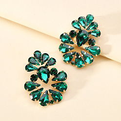 Темно-бирюзовый Сверкающие геометрические серьги с когтями из сплава и стеклянными камнями — смелое эффектное украшение для женщин, темные бирюзовый, Размер 1