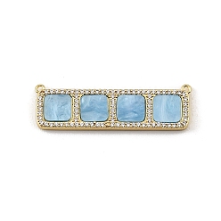 Bleu Ciel Clair Breloques de connecteur en laiton micro pavé de zircone cubique transparente, avec de la résine, rectangle avec des liens carrés, crémaillère plaquage, plaqué longue durée, sans cadmium et sans plomb, réel 18 k plaqué or, lumière bleu ciel, 12x40x3mm, Trou: 1mm