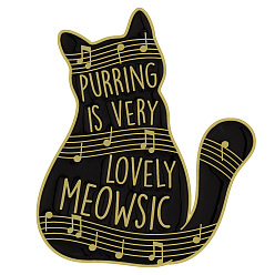 Word Black Cat Enamel Pin, Golden Alloy Badge for Backpack Clothes, Word, 30x24mm