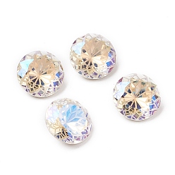 Moonlight K9 Glass Rhinestone Pointed Back Cabochons, Random Color Back Plated, Faceted, Diamond, Flower Pattern, Moonlight, 14x7mm
