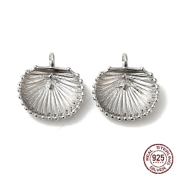 Real Platinum Plated Rhodium Plated 925 Sterling Silver Charms, Shell Charm, with S925 Stamp, Real Platinum Plated, 11.5x11x3mm, Hole: 1.4mm, Pin: 0.6mm