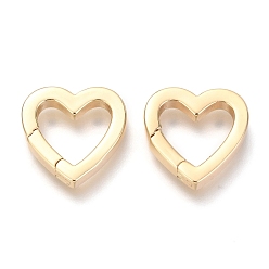 Real 18K Gold Plated Brass Spring Gate Rings, Heart, Real 18K Gold Plated, 16x16x2mm, Inner Diameter: 9mm