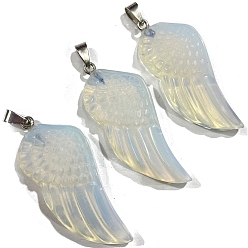 Opalite Opalite Big Pendants, Wing Charms with Platinum Plated Matel Snap on Bails, 50x25mm