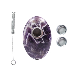 Amethyst Natural Amethyst Filter Funnels, Smoke Compressor, Tobacco Pipe Accessories, with Brush, Oval, 60x40mm