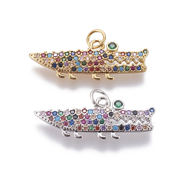 (52) Непрозрачная лаванда Латунные микро проложить кубического циркония прелести, Крокодил / Аллигатор, красочный, разноцветные, 10.5x28x2 мм, отверстие : 3 мм