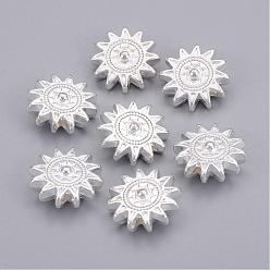 Silver Tibetan Style Alloy Sun Beads, Lead Free & Cadmium Free, Silver, 17x6mm, Hole: 2mm