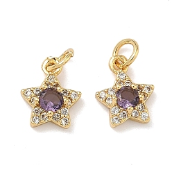 Розово-Коричневый Латунные микро проложить кубического циркония подвески, звезды прелести, без свинца и без кадмия, стойки покрытие, долговечный, реальный 18 k позолоченный, розово-коричневый, 9x7.5x3 мм, Перейти кольцо: 4x0.8 мм, внутренний диаметр: 2.5 мм