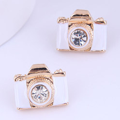 White Chic Mini Camera-inspired Metal Earrings for Fashionable Statement Look, White, 1mm