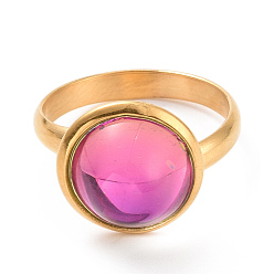 Фуксин K9 стеклянное плоское круглое кольцо на палец, ионное покрытие (ip) 304 ювелирные изделия из нержавеющей стали для женщин, золотые, фуксиново-красные, размер США 7 3/4 (17.9 мм), кольцо поверхность: 14x7mm