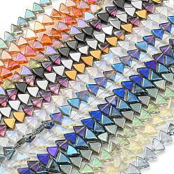 Mixed Color Electroplate Glass Beads Strands, Fan, Mixed Style, Mixed Color, 8x10.5x4mm, Hole: 1mm, about 80pcs/strand, 25.51 inch(64.8cm)