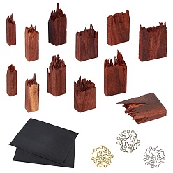 Sandy Brown Unfinished Broken Blood Sandalwood Sets, for DIY Epoxy Resin, UV Resin Jewelry Pendant, Rings, Necklaces Making, with Waterproof Sandpaper Abrasive Paper and Iron Pinch Bails, For Half Drilled Beads, Sandy Brown, 41~58.5x40~41x14~15mm