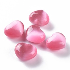 Pink Cat Eye Beads, No Hole Beads, Heart, Pink, 25x30x15mm