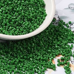 Green Opaque Colours Glass Seed Beads, Cylinder, Green, 2x1.5mm, Hole: 1mm