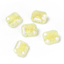 Нарцисс Стеклянные кабошоны со стразами в стиле лунного света, плоская задняя и задняя, прямоугольные, бледно-желтый цвет, 10x8x4.7 мм