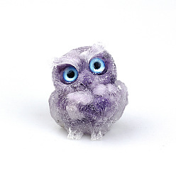 Lilac Jade Resin Home Display Decorations, with Natural Lilac Jade Chips Inside, Owl, 60x50x42mm