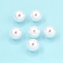 Белый Пластиковые жемчужные бисера, круглые, половину отверстия, белые, 9 мм, отверстие : 1.5 мм
