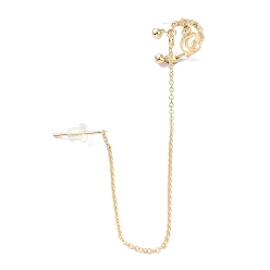 Golden Moon & Star Ear Cuff Wrap Climber Earrings, Crawler Earrings Dangling Chain, with Silver Pins, Golden, 115x1mm, Pin: 0.7mm