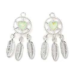 Зеленый Подвески из сплава со стразами, без свинца и без кадмия, тканая сетка, серебряные, зелёные, 34x15.5x4.5 мм, отверстие : 2 мм