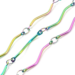 Rainbow Color Ion Plating(IP) 304 Stainless Steel Wave Bar Link Chains, Soldered, with Spool, Rainbow Color, 20x2x2.5mm, 3.5x2.5x0.3mm, about 32.81 Feet(10m)/Roll