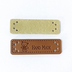 Bear PU Leather Label Tags, Clothing Handmade Labels, for DIY Jeans, Bags, Shoes, Hat Accessories, Rectangle, Bear Pattern, 50x16mm