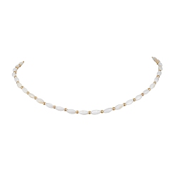 White Natural Shell Oval Beaded Necklaces, White, 15.55~15.75 inch(39.5~40cm)