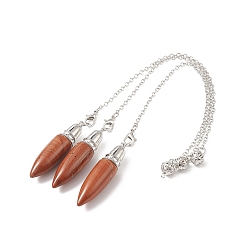 Красный Камень Подвески маятник биолокации из натуральной красной яшмы, пулевые чары, латунная фурнитура с платиновым покрытием, 235x2.5 мм, отверстие : 1.7 мм