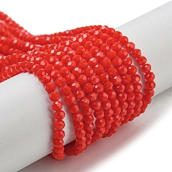 Red Opaque Glass Beads Stands, Faceted(32 Facets), Round, Red, 3~3.5mm, Hole: 0.6mm, about 174~175pcs/strand, 21.18''~21.34''(53.8~54.2cm)