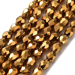 Golden Plated Electroplate Glass Bead Strands, Faceted, teardrop, Golden Plated, 7x6mm, Hole: 1mm, about: 66~68pcs/strand, 19.3 inch