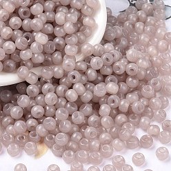 Rosy Brown 6/0 Imitation Jade Glass Seed Beads, Luster, Dyed, Round, Rosy Brown, 4x3mm, Hole: 1.2mm, about 7500pcs/pound