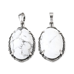 Говлит Природные подвески Говлит, латунные овальные подвески, античное серебро, 33.5~34x21x10 мм, отверстие : 8x5 мм