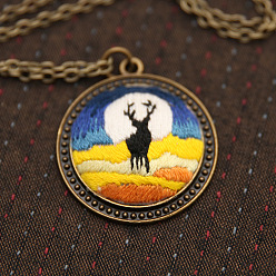 Deer DIY Sweater Chain Necklace Embroidery Kits, Including Printed Cotton Fabric, Embroidery Thread & Needles, Embroidery Hoop, Deer Pattern, 36-1/4 inch(920mm)