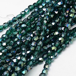 Teal Electroplate Glass Beads Strands, Half Rainbow Plated, Faceted, Cube, Teal, 4x4x4mm, Hole: 1mm, about 100pcs/strand, 15.7 inch