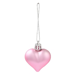 Pink Valentine's Day Electroplate Plastic Heart Pendants Decorations, Nylon Rope Christmas Tree Hanging Ornaments, Pink, 150mm, 12pcs/box