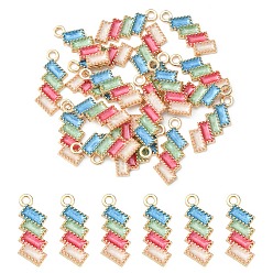 Coloré Pendentifs en émail , rectangle, or et de lumière, colorées, 22x8.5x2mm, Trou: 1.8mm
