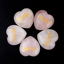 Rose Quartz Natural Rose Quartz Display Decorations, Home Decoration, Heart with Word Lucky, 30x30x13mm