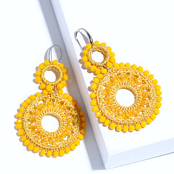 Yellow European and American Fashion Geometric Beaded Earrings - Exaggerated Personality, Double Circle Beads.