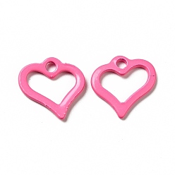 Hot Pink Spray Painted 201 Stainless Steel Charms, Heart Charm, Hot Pink, 11.5x11x1.5mm, Hole: 1.6mm