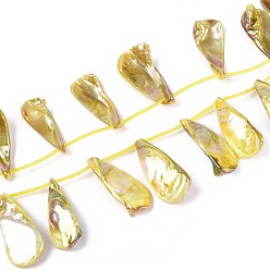 Светло-хаки Нити бусин из натуральных пресноводных ракушек, окрашенных в цвет AB, слеза, Топ пробуренной, светлый хаки, 33~49x14~23x5~11 мм, отверстие : 0.5 мм, около 13 шт / нитка, 11.69~12.20'' (29.7~31 см)