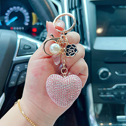 Peach powder Lovely Camellia Heart Keychain with 520 Creative Earphone Bag Pendant