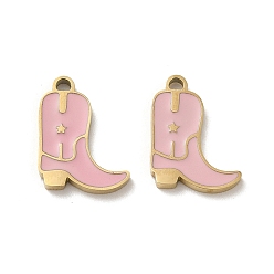 Pink Ion Plating(IP) 316L Surgical Stainless Steel Charms, with Enamel, Real 18K Gold Plated, Boot with Star Charm, Pink, 12x9.5x1.5mm, Hole: 1.2mm