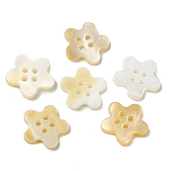 BurlyWood 4 Hole Natural Freshwater Shell Buttons, Flower, BurlyWood, 12.5~13x13~13.5x2mm, Hole: 1.4mm