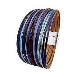 Midnight Blue PU Leather Multi-strand Bracelets, with Magnetic Clasps, Midnight Blue, 8-1/8 inch(20.5cm)