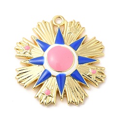 Pink Латунь эмаль подвески, без свинца и без кадмия, реальное золото 18 тыс., долговечный, цветочный шарм, розовые, 25x24x4 мм, отверстие : 1.6 мм