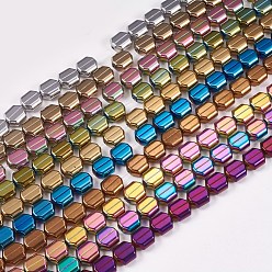 Mixed Color Electroplate Non-magnetic Synthetic Hematite Beads Strands, Hexagon, Mixed Color, 9x8x4mm, Hole: 0.8mm, about 45pcs/strand, 15.55 inch(39.5cm)