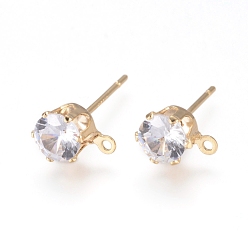 Claro Hallazgos de aretes de bronce, con 316 l pasador quirúrgico de acero inoxidable, circonita cúbica y asa, larga duración plateado, plano y redondo, real 14 k chapado en oro, Claro, 10x8x6 mm, agujero: 1 mm, pin: 0.7 mm
