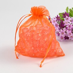 Orange Organza Bags, with Ribbons, Rectangle, Orange, Size: about 14cm wide, 17cm long