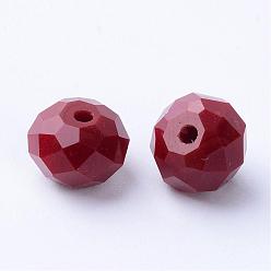 Dark Red Glass Bead Strands, Faceted Rondelle, Dark Red, 6x4mm, Hole: 1mm, about 87~90pcs/strand, 15.7 inch