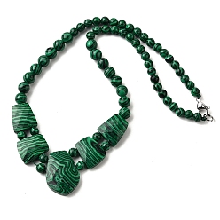 Малахит Синтетический малахит ограненный нагрудник градуированные бусины ожерелья для женщин, из нержавеющей стали застежками омаров, цвет нержавеющей стали, 19.09 дюйм (48.5 см)