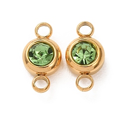 Перидот 304 стразы и соединители из нержавеющей стали, плоско-круглые, золотые, ионное покрытие (ip), перидот, 12x6.5x4 мм, отверстие : 2 мм