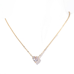 Прозрачный Нержавеющая сталь паве кубический цирконий сердце кулон кабель цепь ожерелья для женщин, золотые, прозрачные, 15.75 дюйм (40 см)